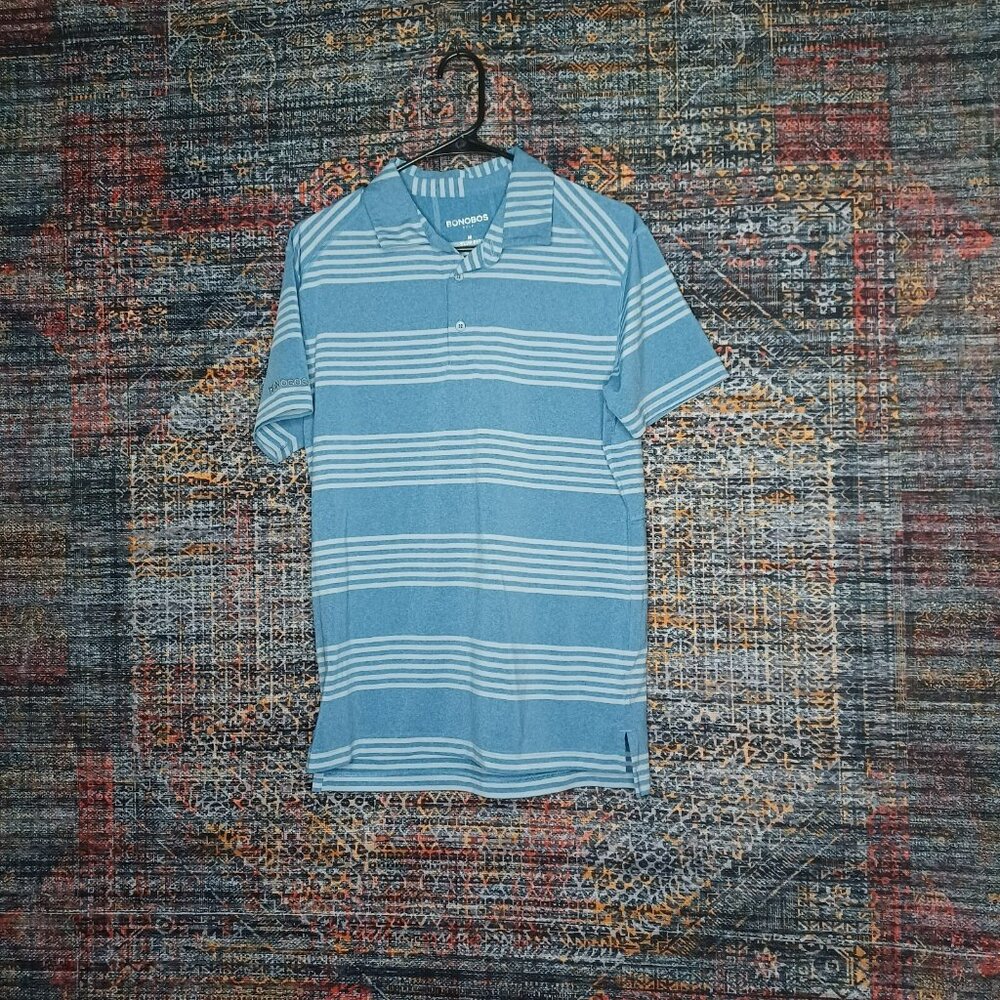 Bonobos mens blue an sky heathered striped No Logos slim fit golf polo M EUC